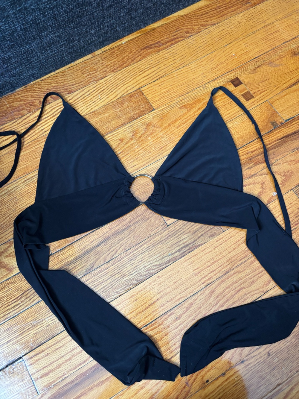 Black O-Ring Tie-Back Crop Top